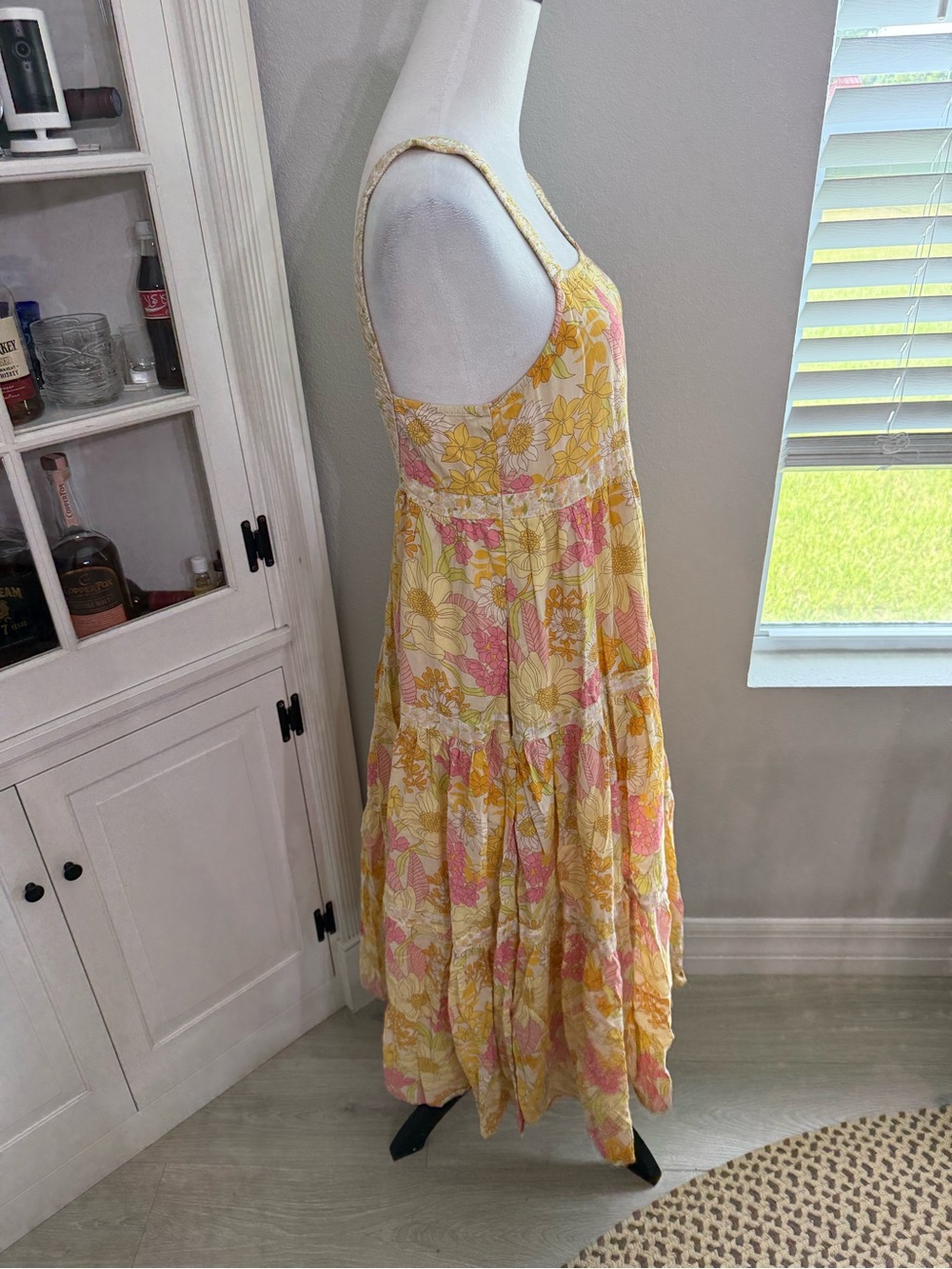 American Eagle Outfitters Yellow and Pink Floral Backless Tiered Sundress - Picture 3 of 6
